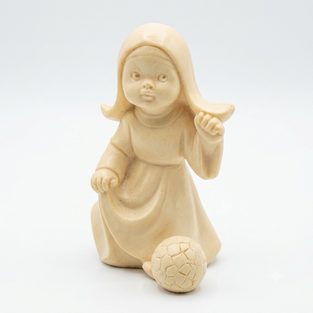 Vintage A. Santini Resin Nun Playing Soccer/ Football Figurine, Marked, 4 1/8” T