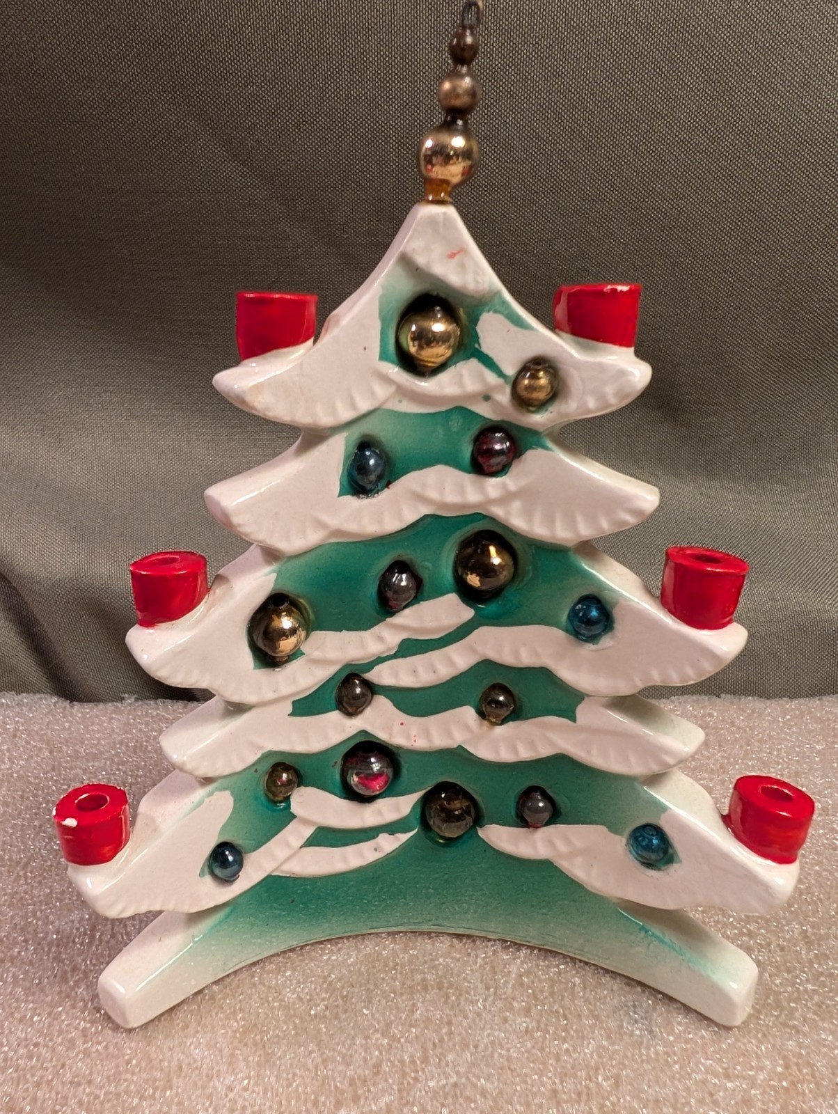 HTF VINTAGE 1958 HOLT HOWARD CHRISTMAS TREE CANDLE HOLDER MERCURY GLASS BEADS