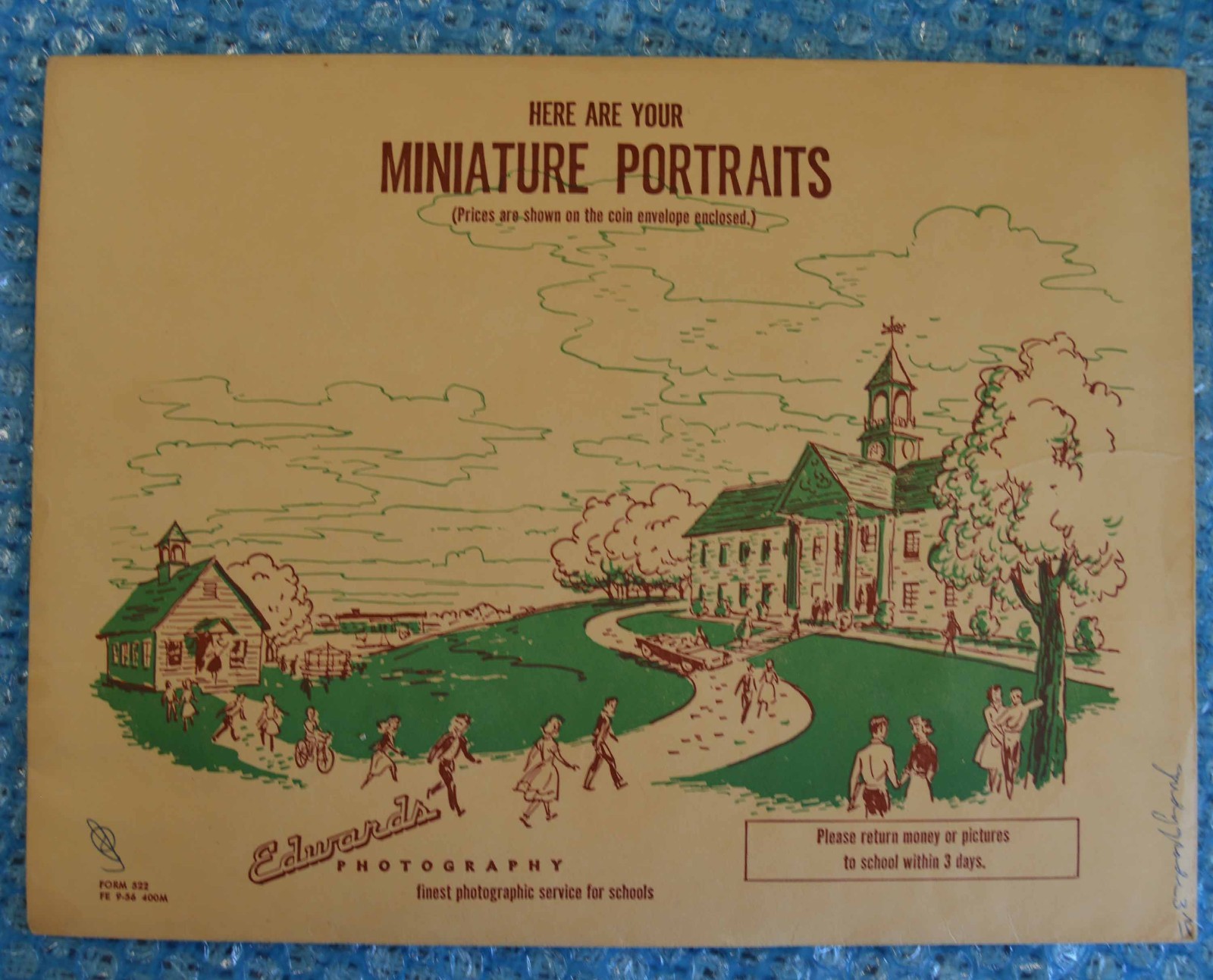 VINTAGE 1956 SCHOOL PHOTO ENVELOPE GREAT GRAPHICS OLD SCHOOL HOUSES w/PHOTOS VINTAGE 1956 SCHOOL PHOTO ENVELOPE GREAT GRAPHICS OLD SCHOOL HOUSES w/PHOTOS