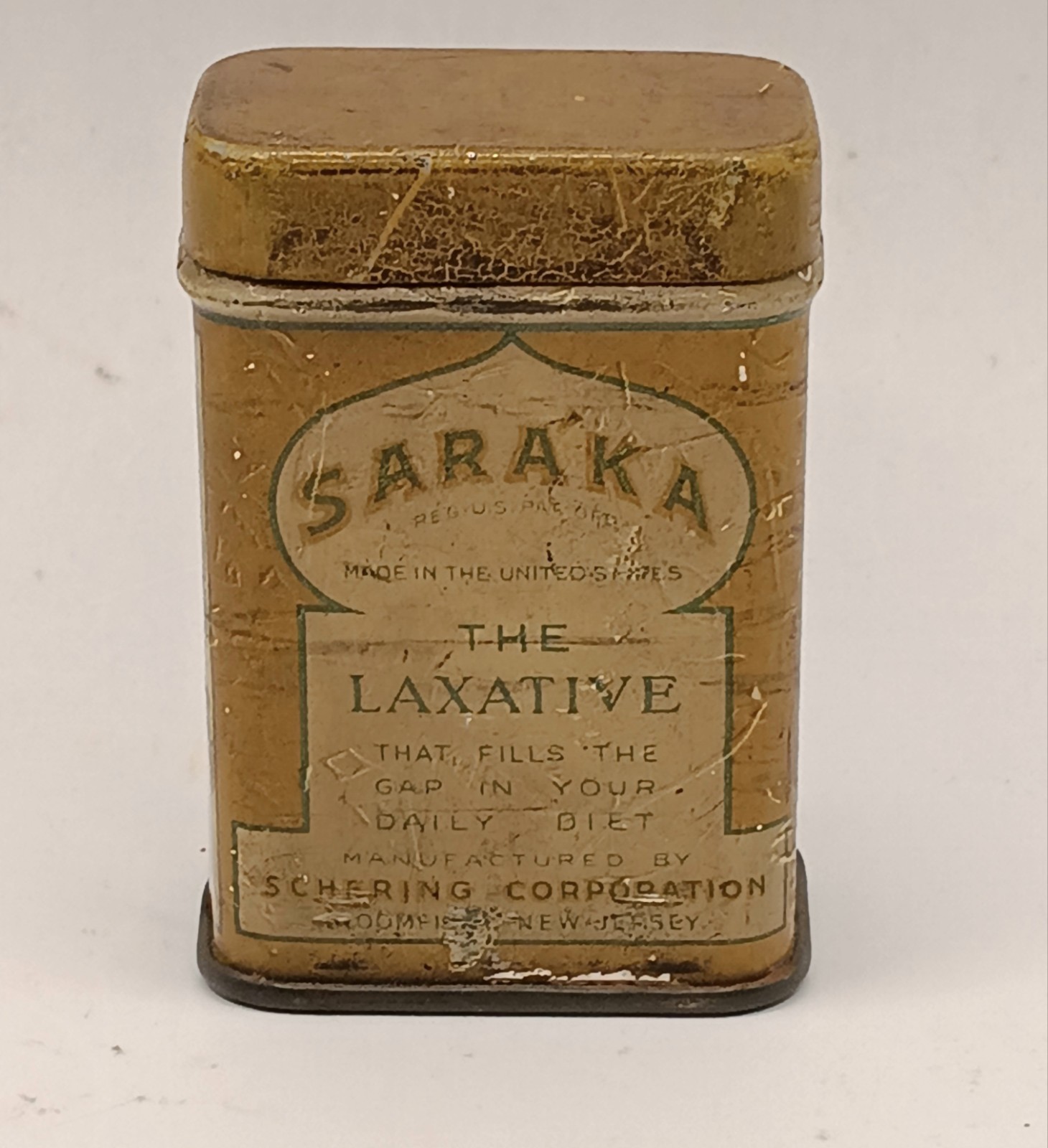 Vintage Saraka Laxative Tin Schering Corp Bloomfield,NJ