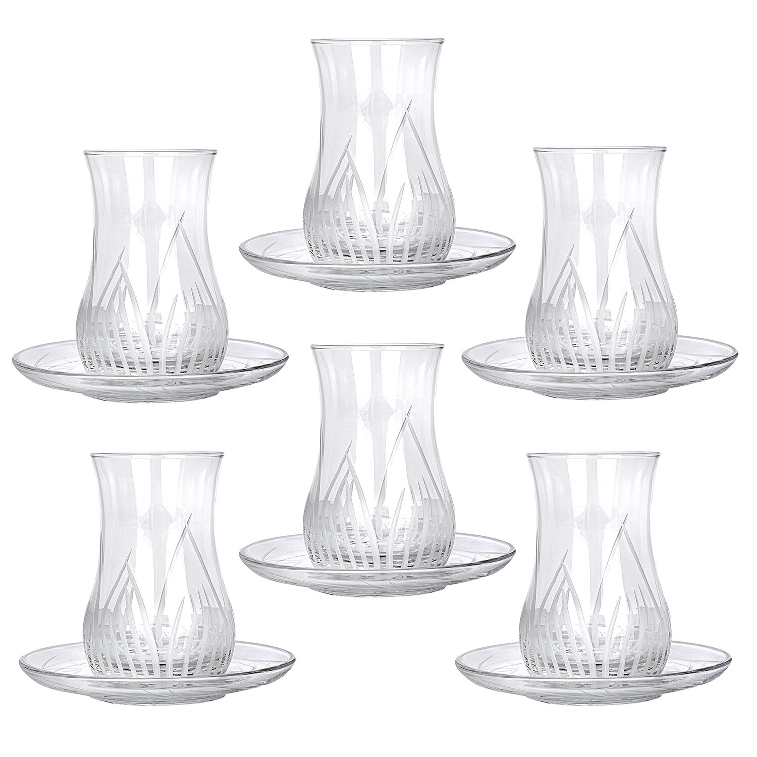 12pc Turkish Tea Glasses Etched Sandblasted Zamzam Cups Glasses Armudu 6x150 ml