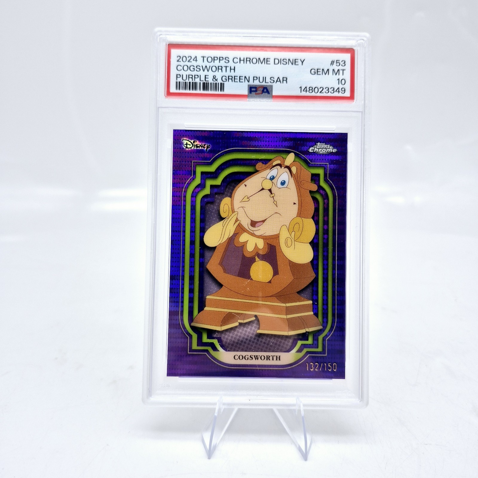 2024 Disney Topps Chrome Cogsworth #53 PSA 10 Purple Green Pulsar /150