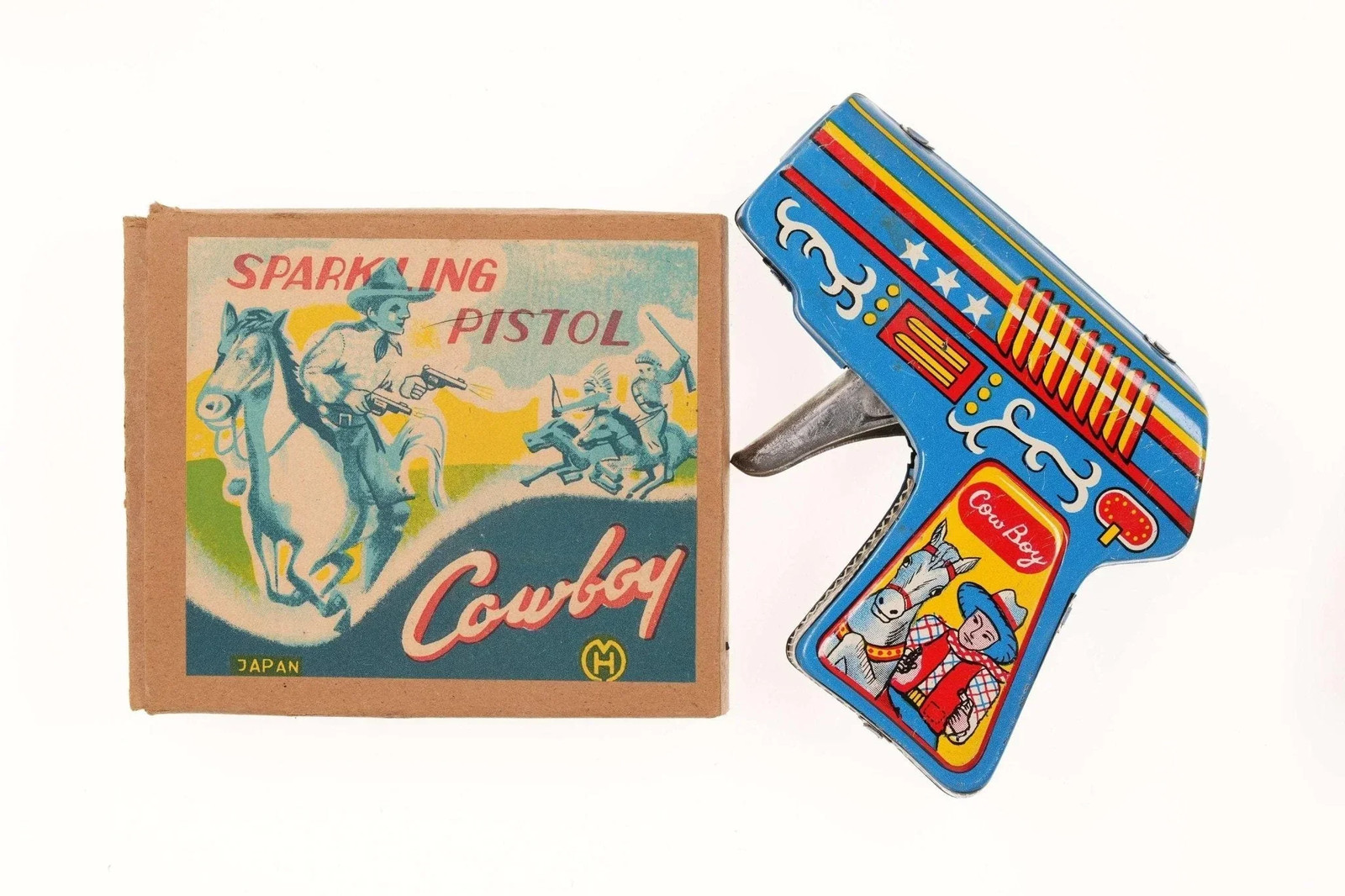 c1950 Japanese Tin Cowboy Sparkling Pistol Toy