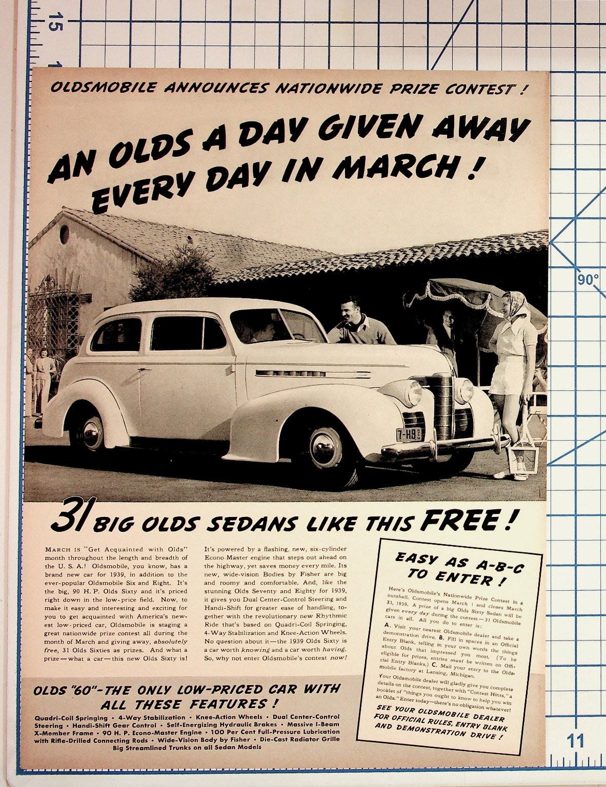 1939 Oldsmobile Magazine Ad Car Contest Vintage Ephemera Lansing Michigan