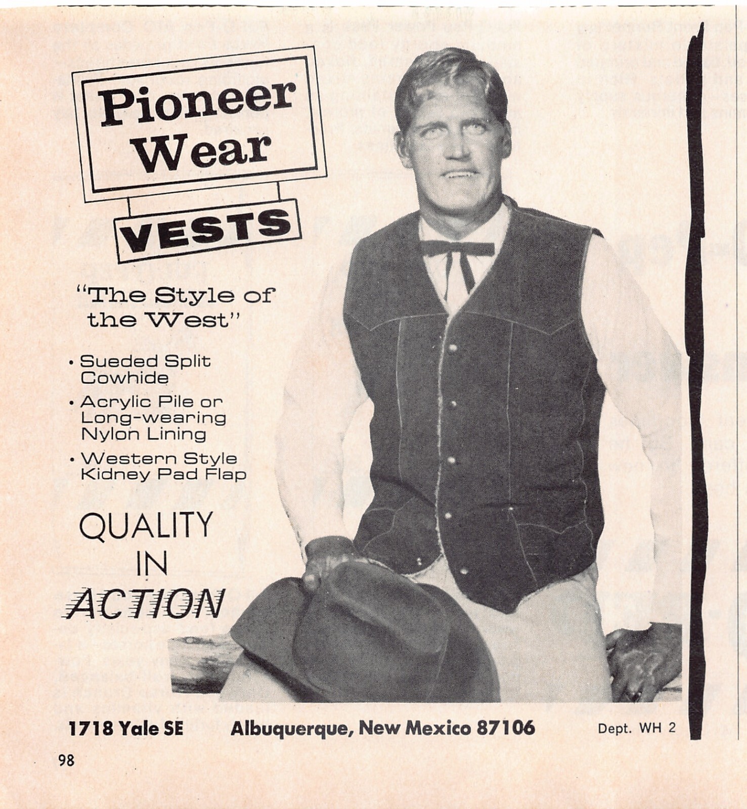 Pioneer Wear Albuquerque NM Western Cowboy Vest Horse Ready Vintage Print Ad