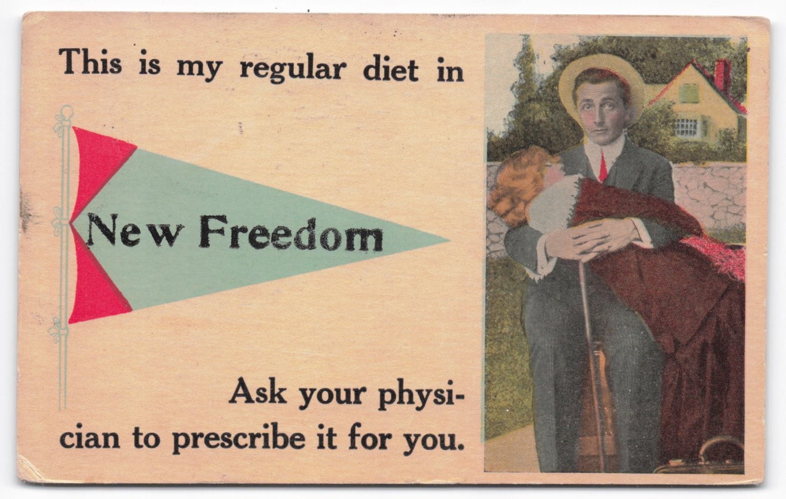 VTG 1915 New Freedom PA Pennant Postcard - Man Woman Embrace - VTG 1915 New Freedom PA Pennant Postcard - Man Woman Embrace -