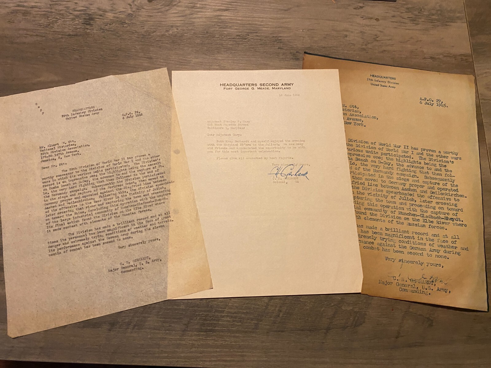 WWII D-Day Unit 29th Infantry Division Assoc. Charles H. Gerhardt Letter & Docs
