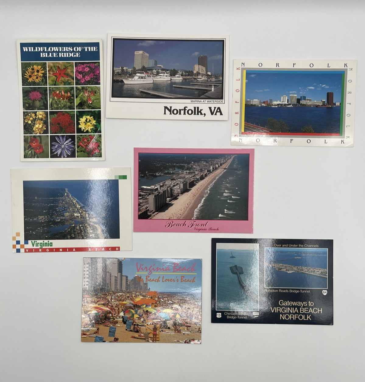 Vintage Virginia Beach Norfolk VA Postcard Lot 7ct Aerial Skyline Wildflowers