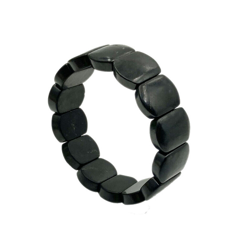 Shungite Bracelet, Elastic Cord, 4G 5G EMF Protection & Healing Fullerenes