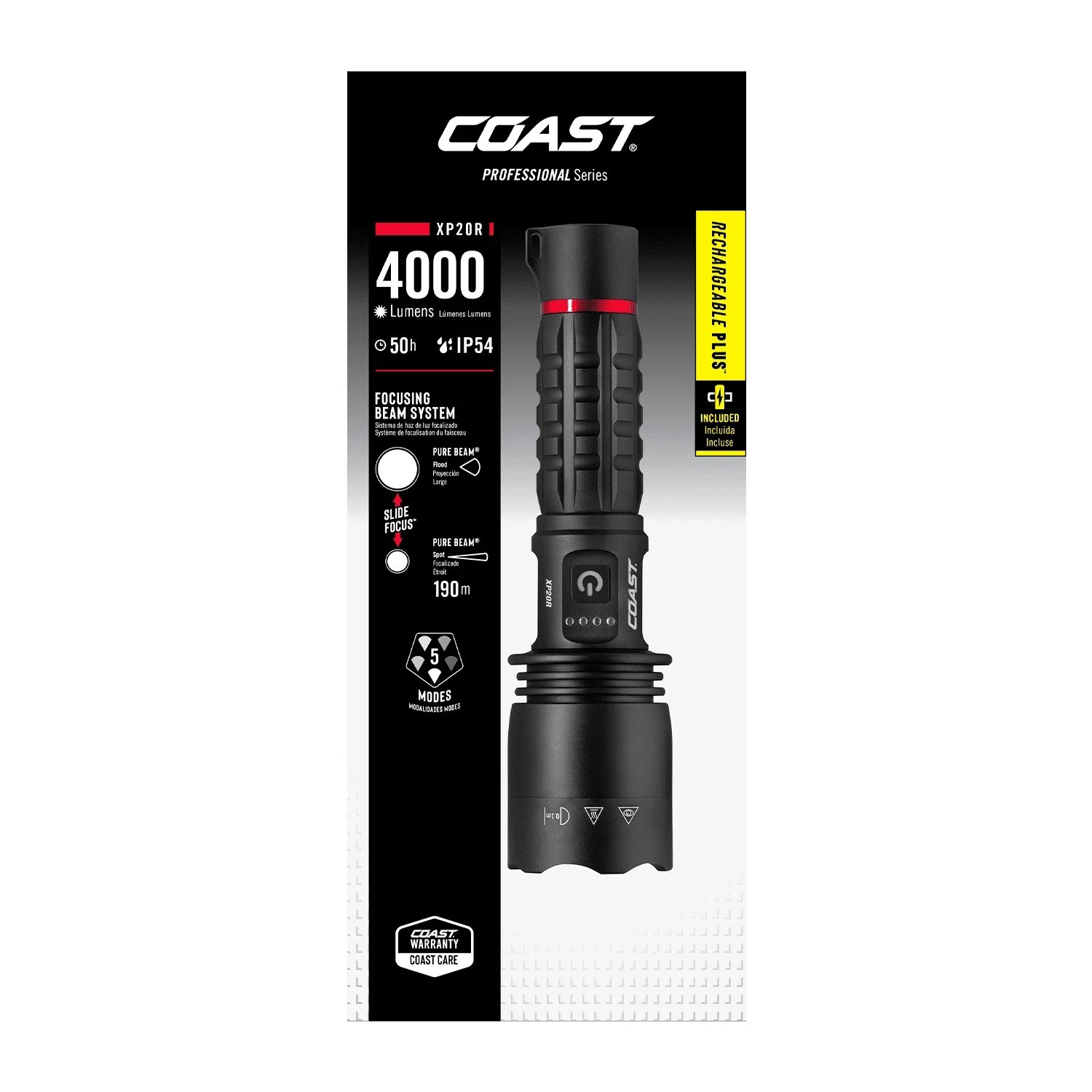 Coast XP20R Rechargeable LED Flashlight, 4000 Lumens, Dual Power, USB-C - NEW