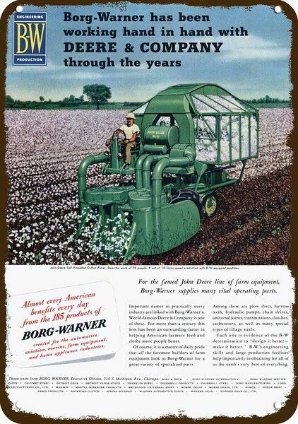 1951 JOHN DEERE COTTON PICKER Borg Warner Vnt-Look DECORATIVE REPLICA METAL SIGN