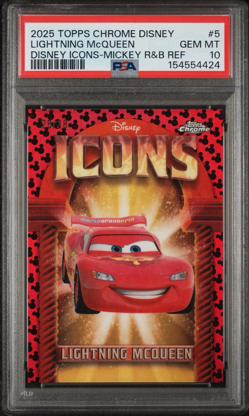 2025 Topps Disney Icons - Lightning McQueen R&B Refractor (28/28) PSA 10