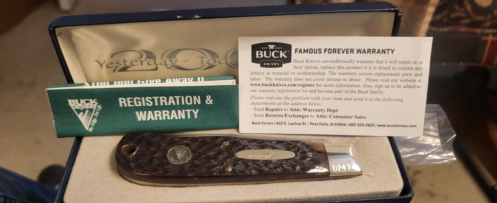 MINT Buck 334 Millennium Trapper Knife – Brown Jigged Bone, Chuck Buck Signature