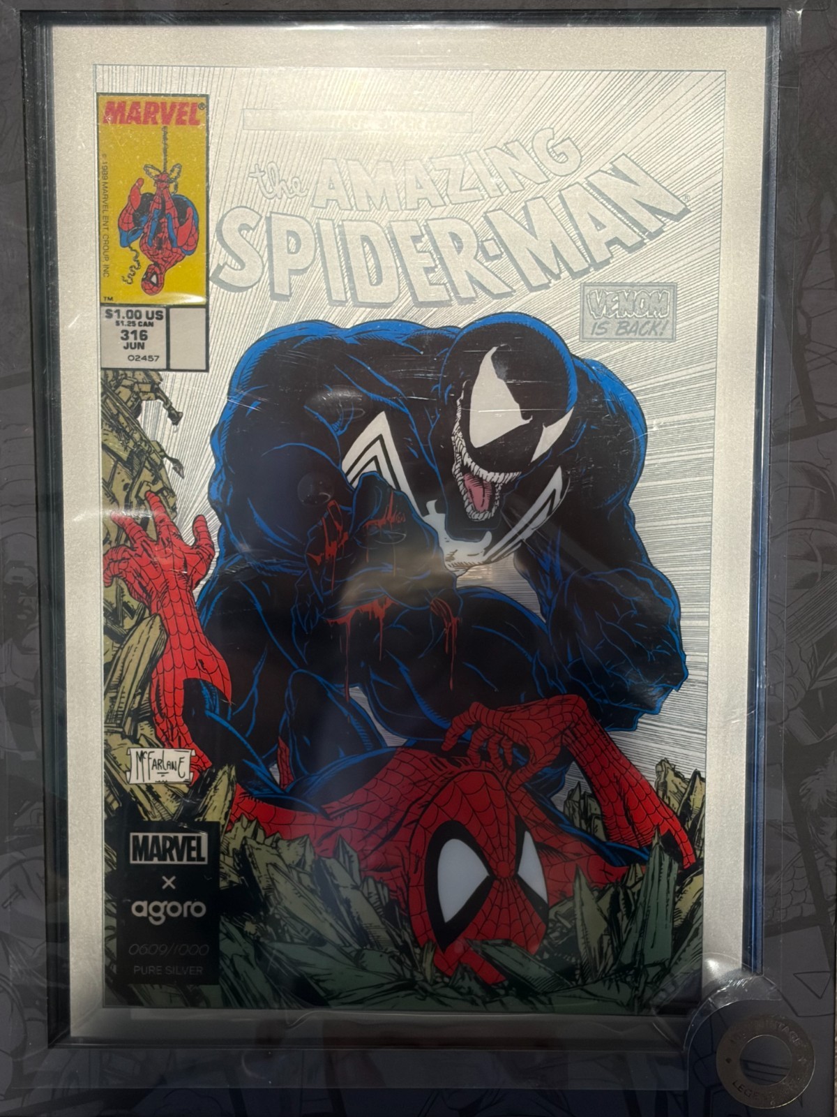 Agoro Marvel The Amazing Spider-Man 316 Venom Unleashed 1oz 999 Pure Silver Foil