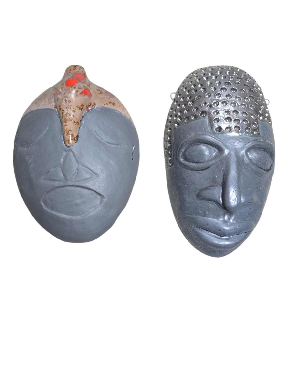 Vintage 1966 MCM Abstract Masks Pair of Signed Local Art Wall Sculptures Retro