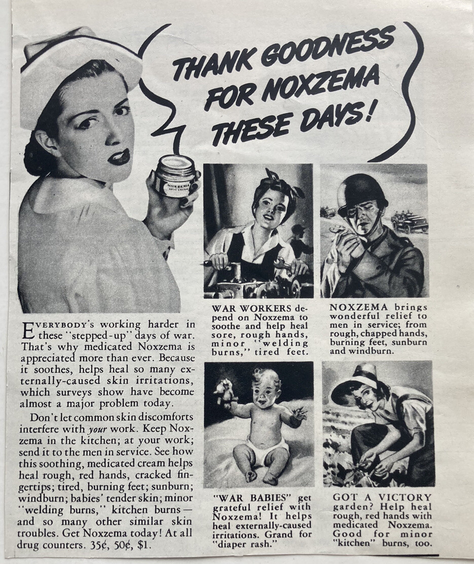 1943 WW2 Era Thank Goodness For Noxzema These Days Print Ad 5x6.5\