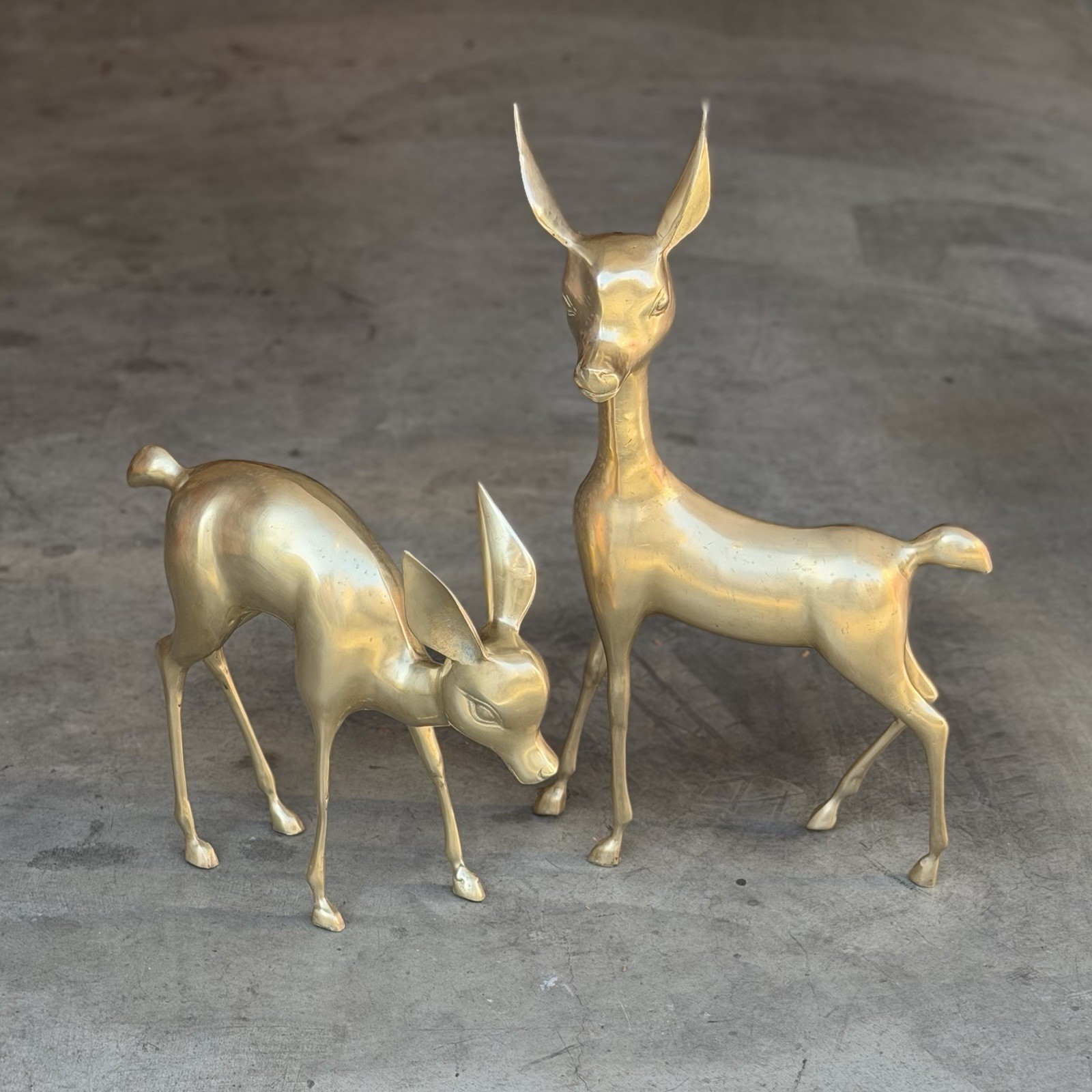 Brass Deer Pair Vintage MCM Hollywood Regency Statues Christmas Gold 22.75\