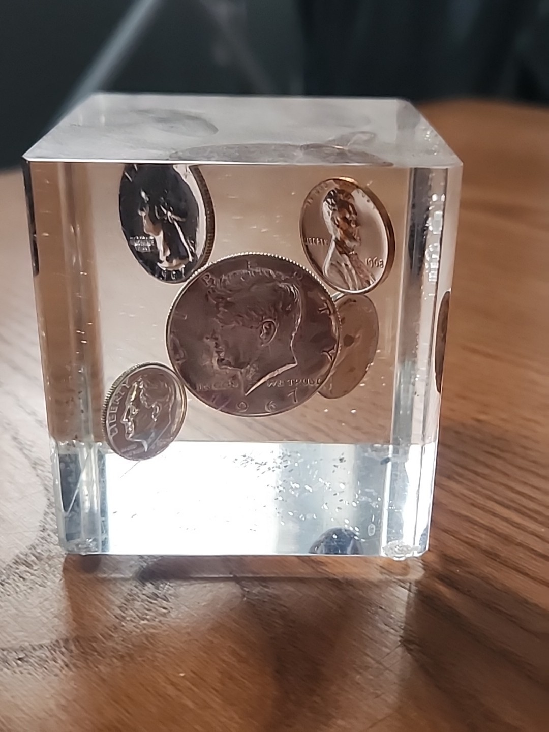 Acrylic Paper Weight, 1964-1967 Uncirculated (90% Silver) Coin Set, 2.5 Inches Acrylic Paper Weight, 1964-1967 Uncirculated (90% Silver) Coin Set, 2.5 Inches