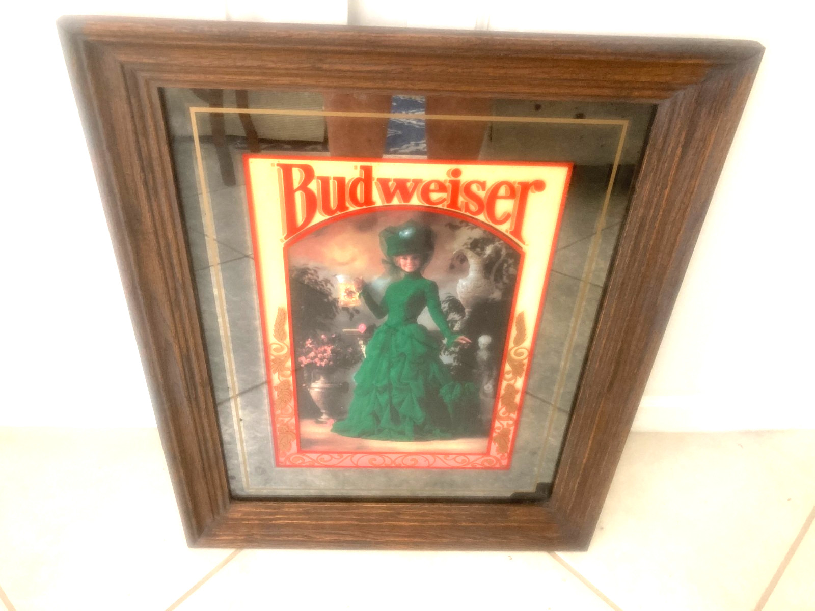 1992 Budweiser Mirror With Lady In Green Dress 1992 Budweiser Mirror With Lady In Green Dress
