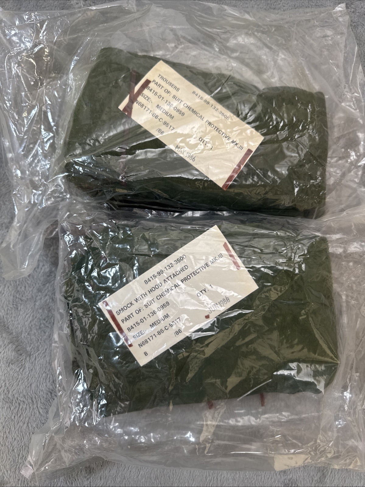 Military N.B.C. Chemical Suit Smock & Trousers Unused Unopened Size: Medium