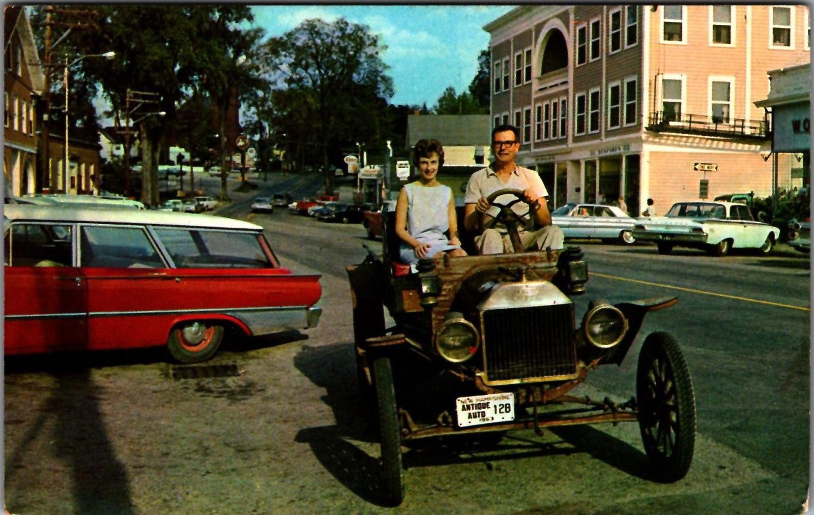 Vintage Postcard Driving Down Main Street Wolfeboro New Hampshire