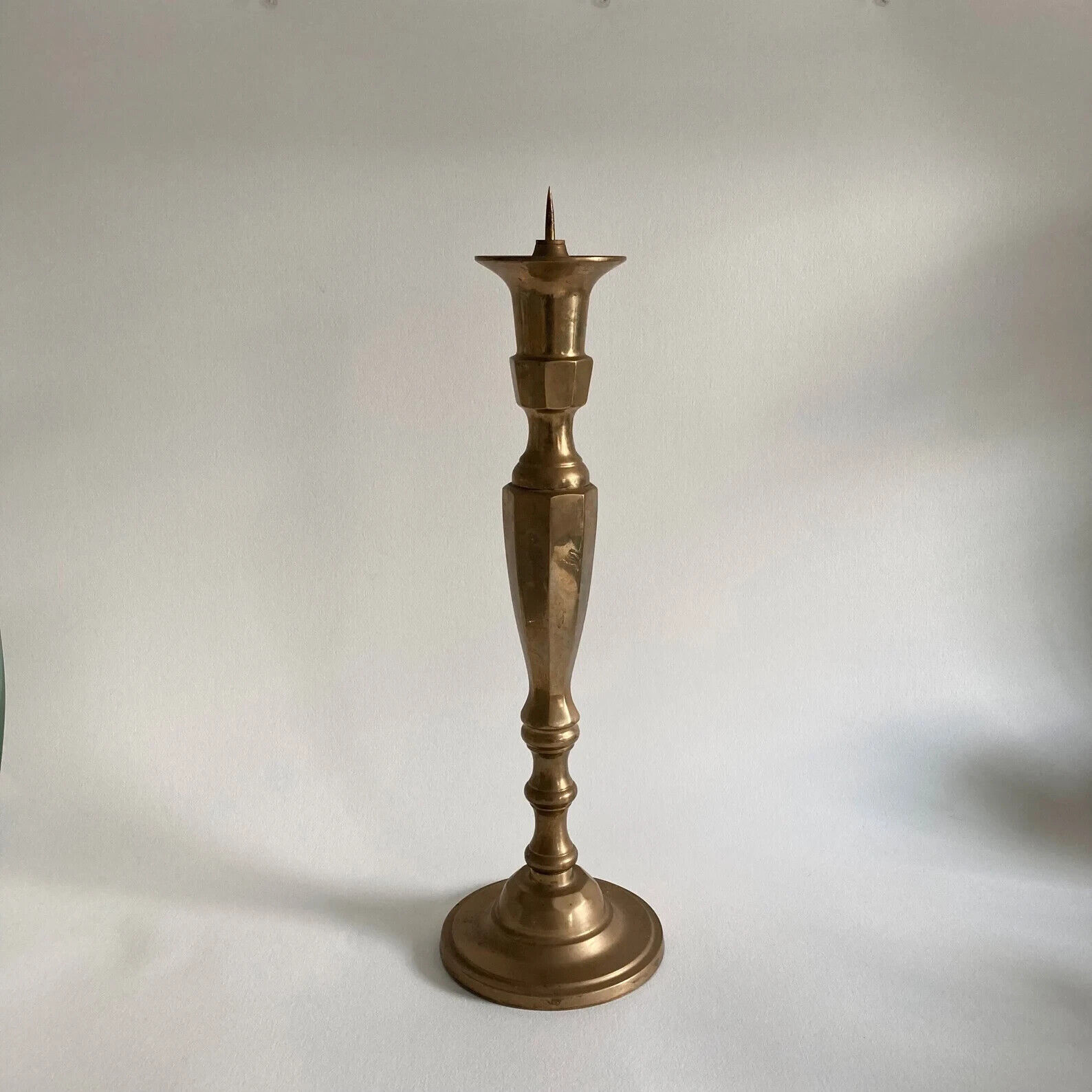 Tall Solid Brass Pricket Candlestick – Made in Hong Kong – 19