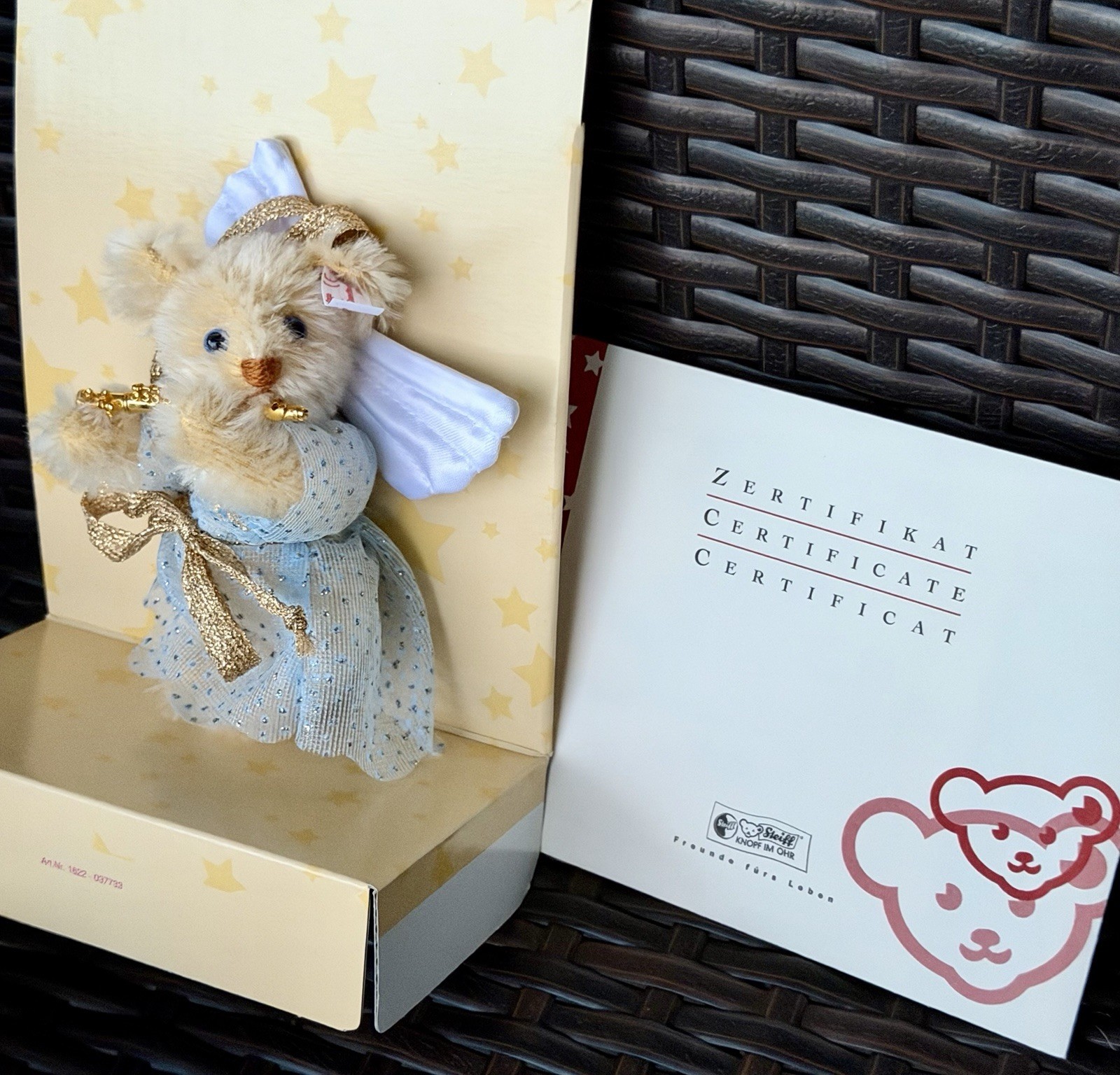 Steiff Ornament: Angel Teddy Bear W/ Transverse Flute MINT NEW IN BOX W/COA