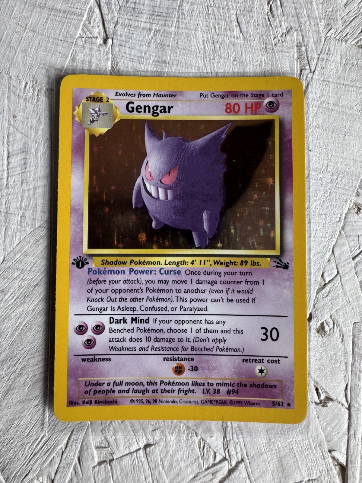 1999 Pokemon Fossil 1st Edition Gengar Holo 5/62 Rare Vintage WOTC