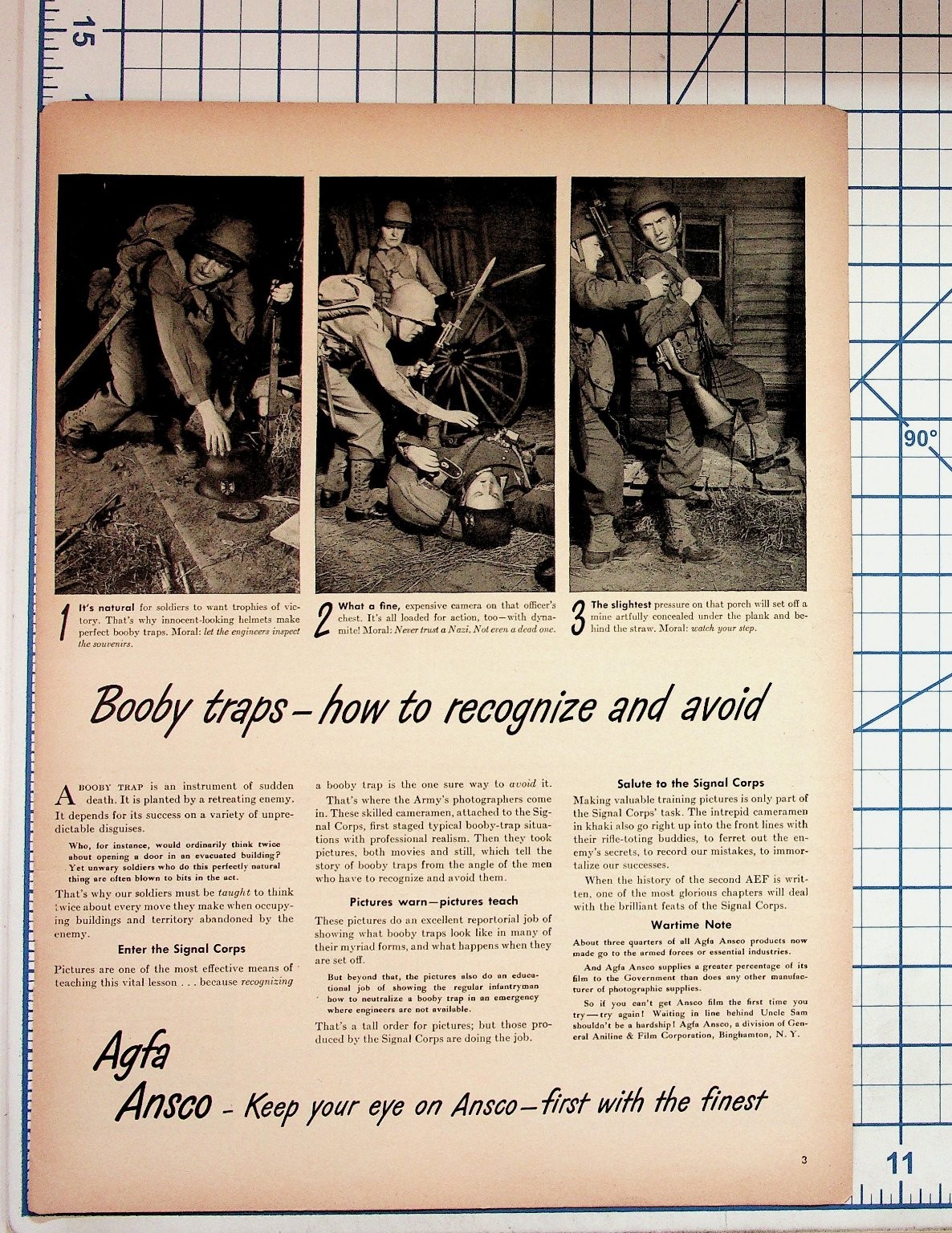 WW2 Agfa Ansco Booby Trap Training Article Signal Corps Print Ad 1940s