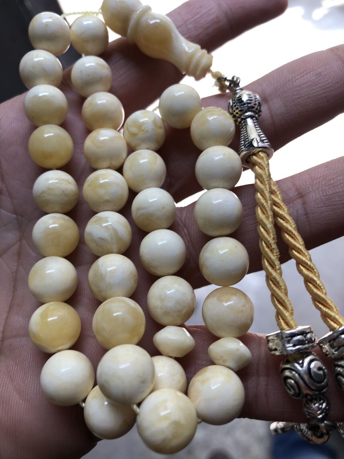 Yellow White Baltic Amber Tasbih , 100% Natural Made From One Stone #SPS30