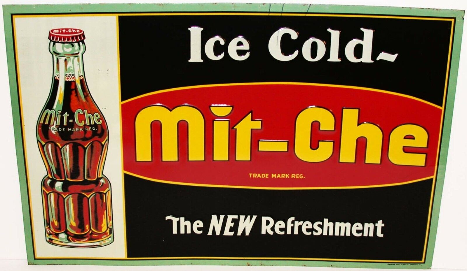 Vintage metal sign MIT CHE Ice Cola bottle picture original Robertson Steel exc+