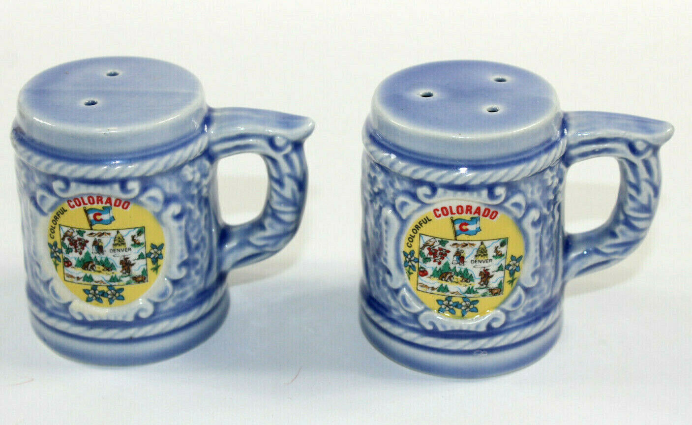 Vintage German Beer Mug Souvenir Salt & Pepper Shakers Colorful Colorado  Japan
