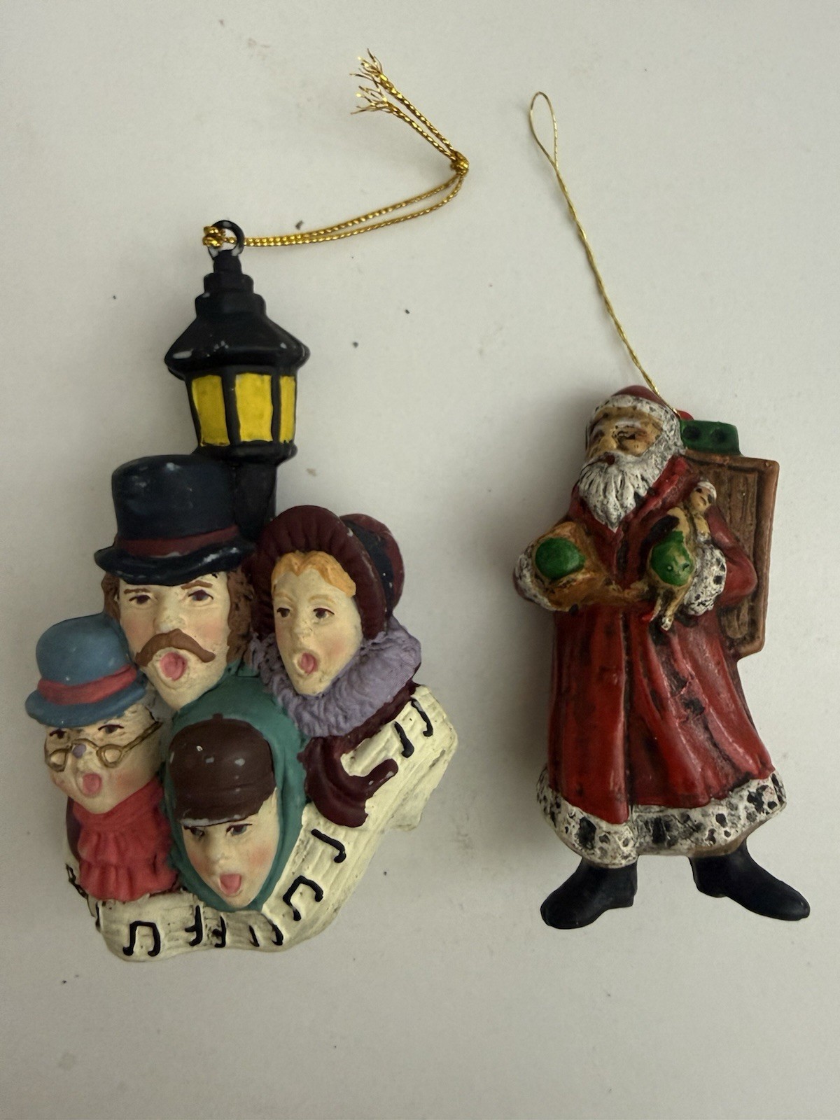 Vintage Christmas Ornaments Lot of 2 Santa Claus Victorian Carolers