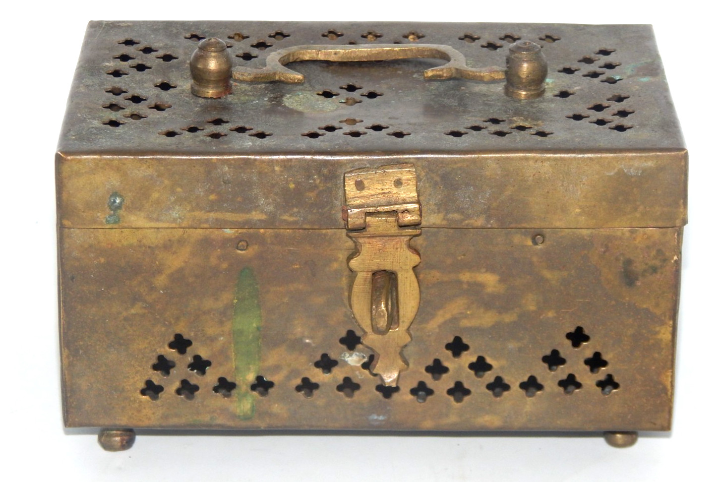 Vintage Brass Footed Cut Out Filigree Detailed Keepsake Trinket Vanity Chest Box