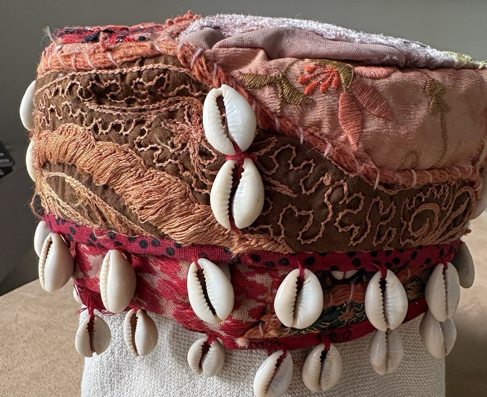 Embroidered Turkoman Cap Central Asia Child-Size Cowrie Shells Handmade Vintage