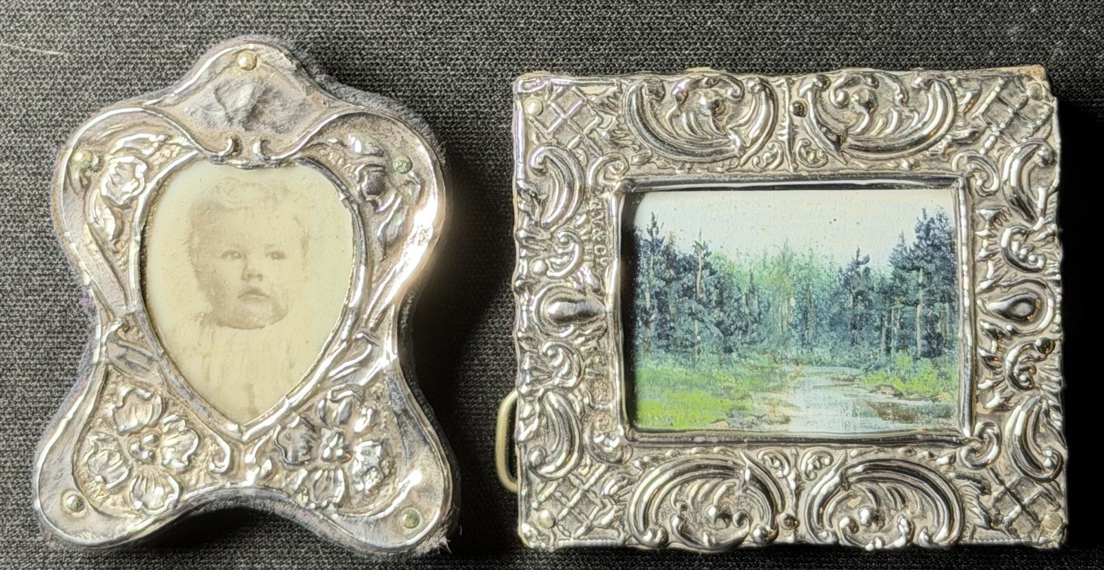 Victorian Sterling Silver Ornate Velvet Photo Picture Frame & Extra