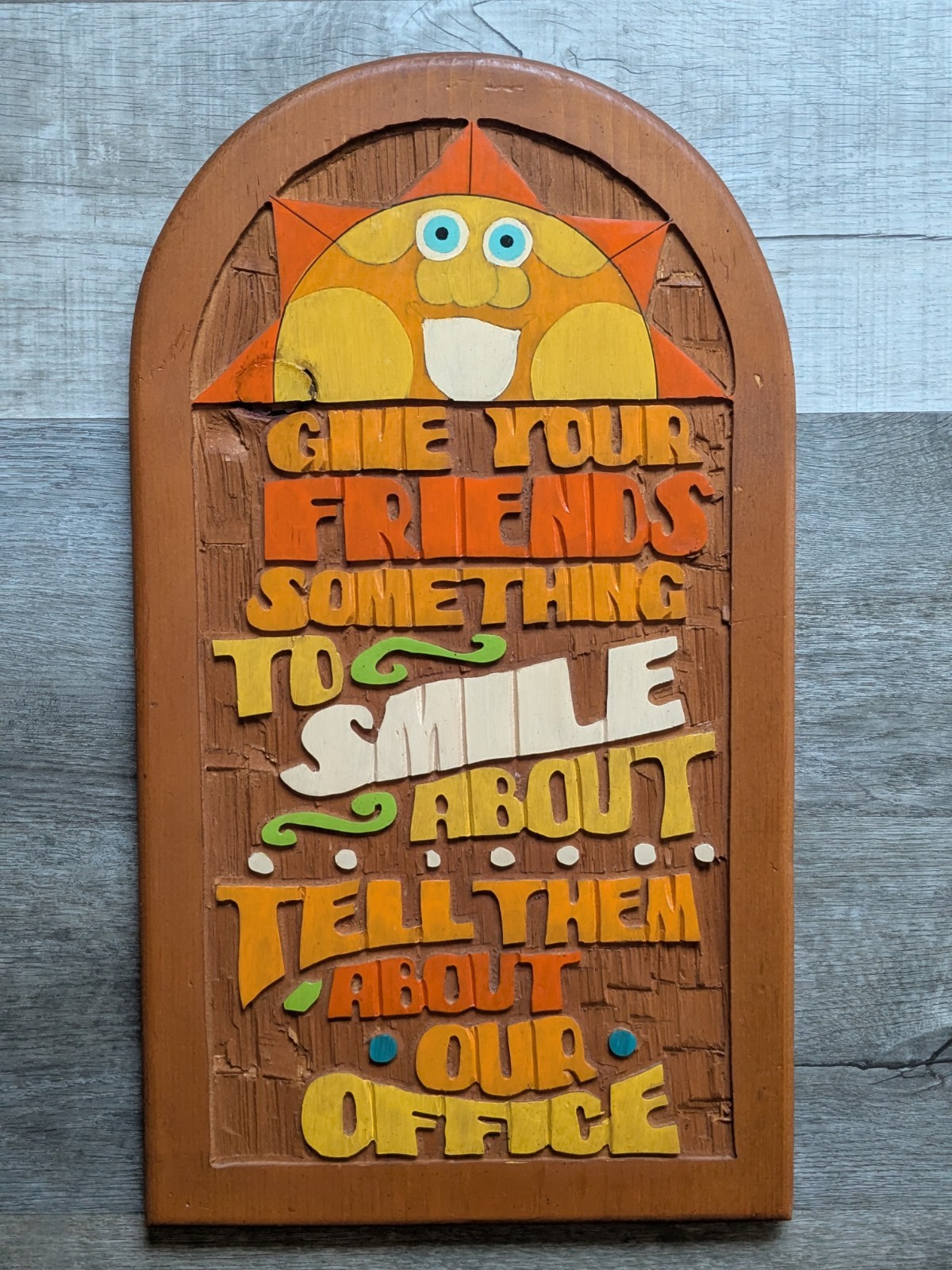Vintage Large 1970s Hand Carved & Painted Wood Office Welcome Sign Hard To Find Vintage Large 1970s Hand Carved & Painted Wood Office Welcome Sign Hard To Find