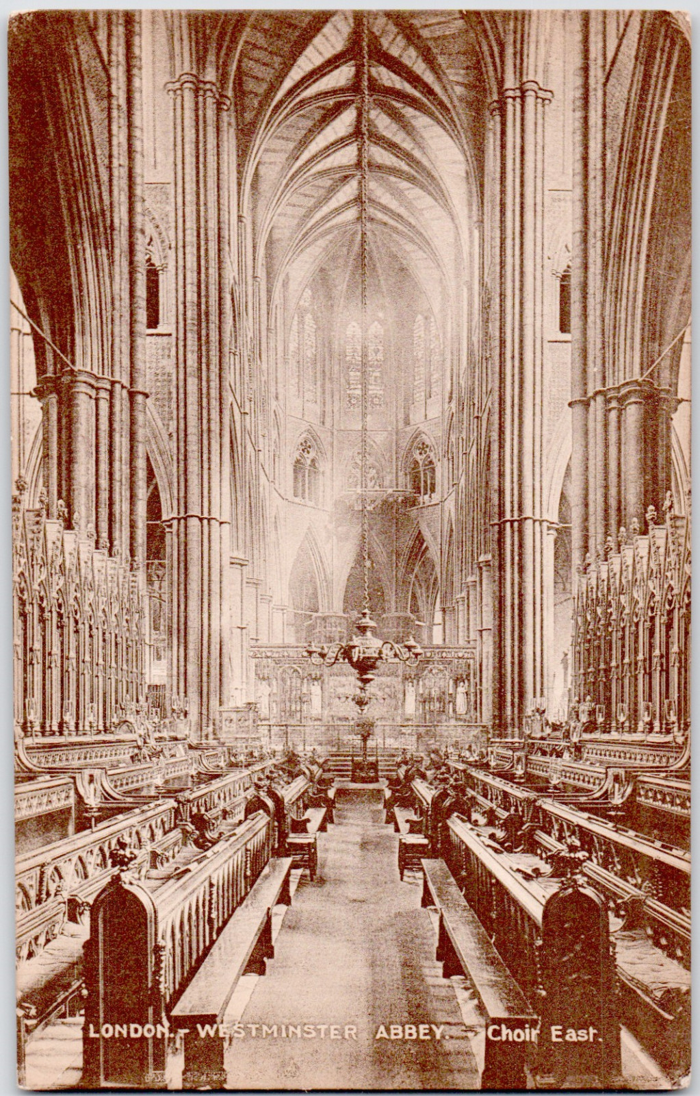 UK England London Westminster Abbey Choir Vaulted Arches Stalls 1910 Postcard