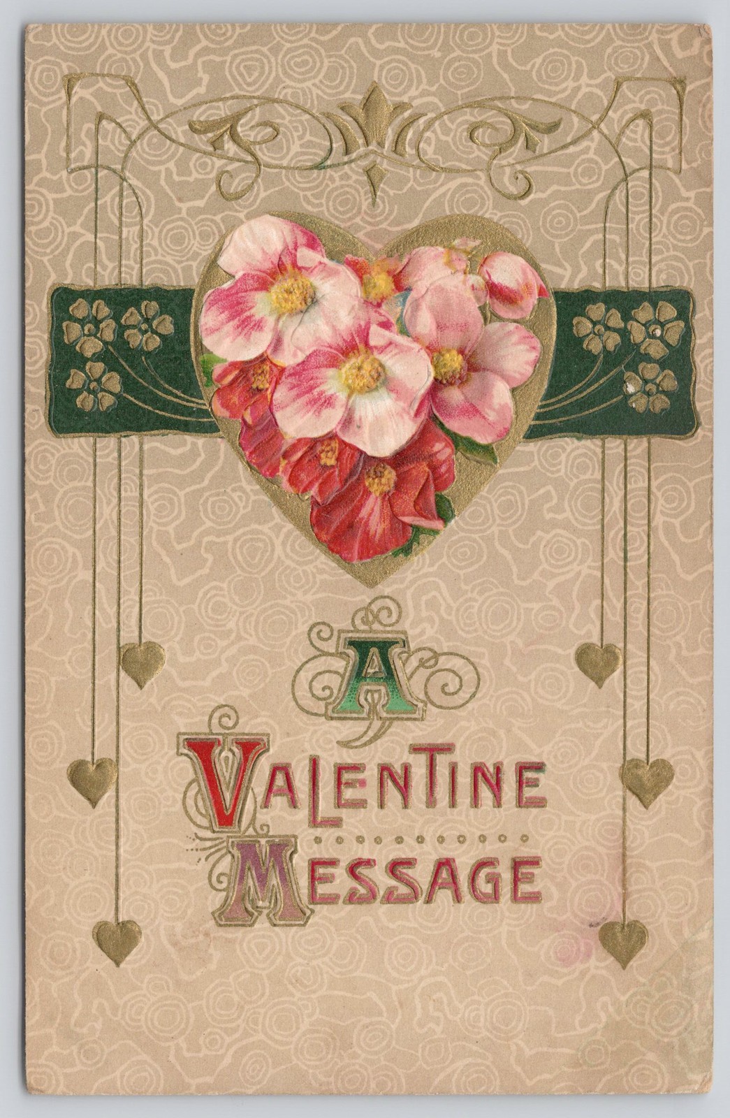 A Valentine Message Postcard Embossed Heart Flowers Germany c1910