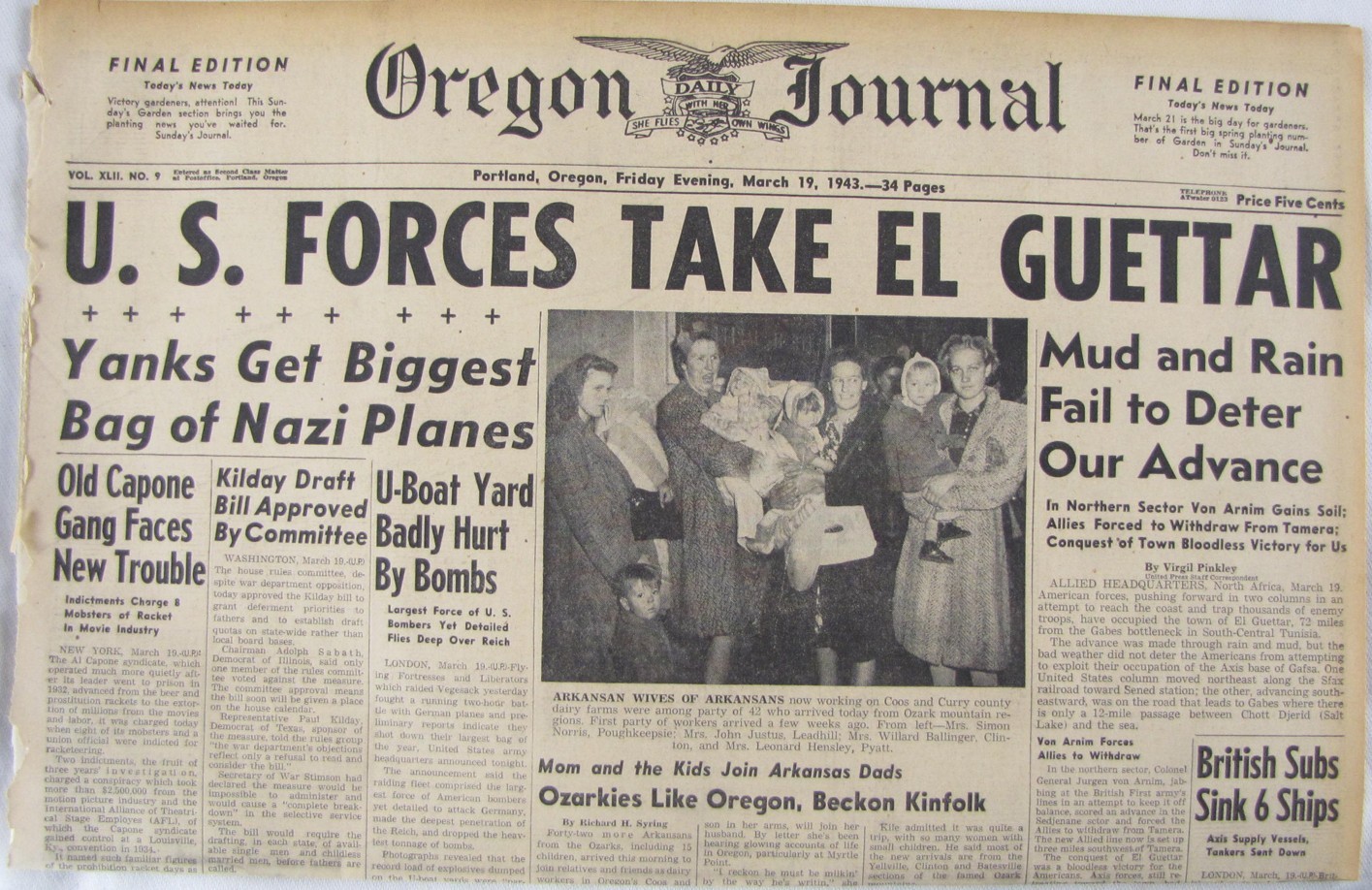 Vintage 1943 AL Capone / Nazi U-Boat Base Bombed Newspaper