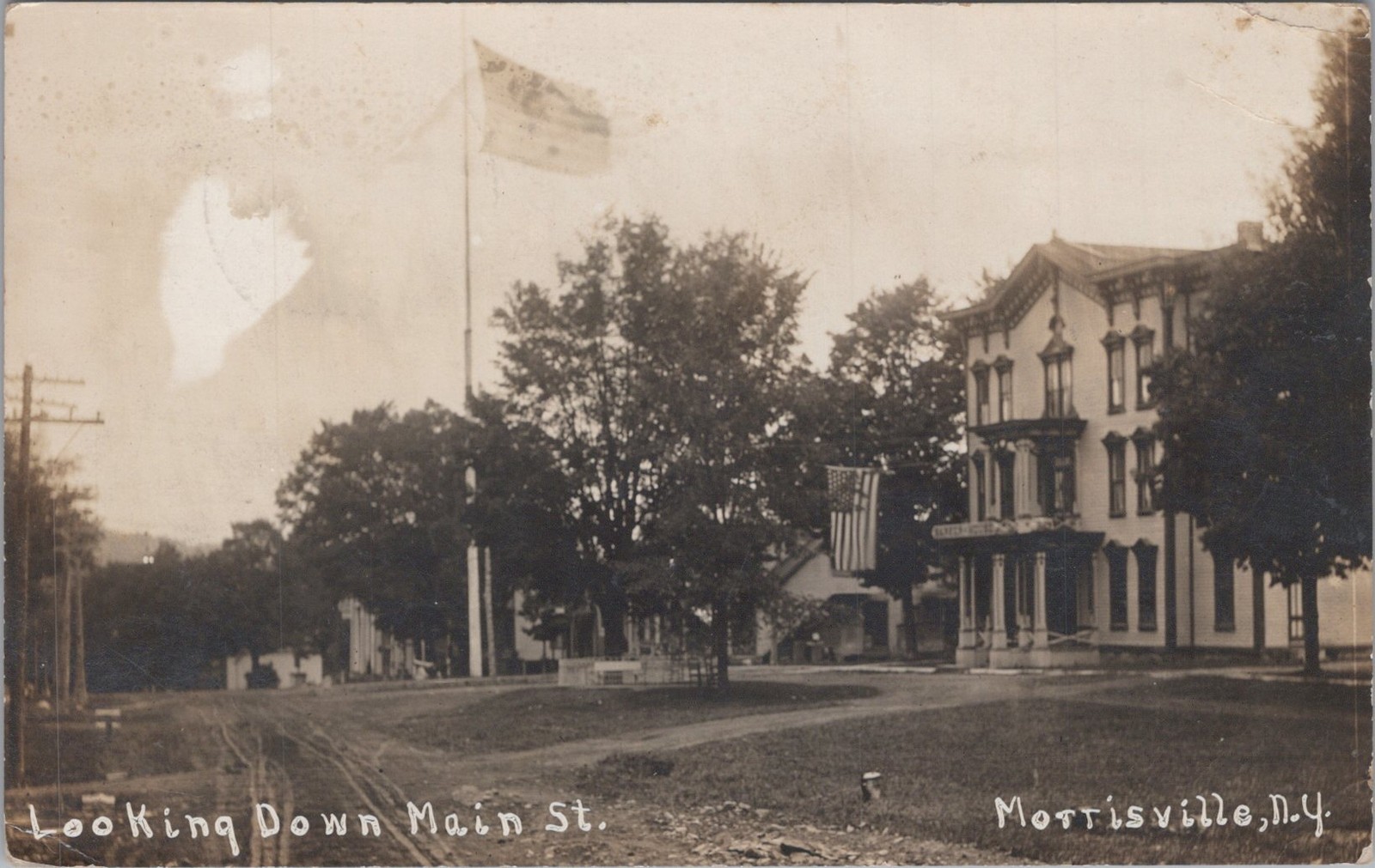 Main Street Morrisville New York NY Barker House Hotel RPPC Myer 1914 Postcard