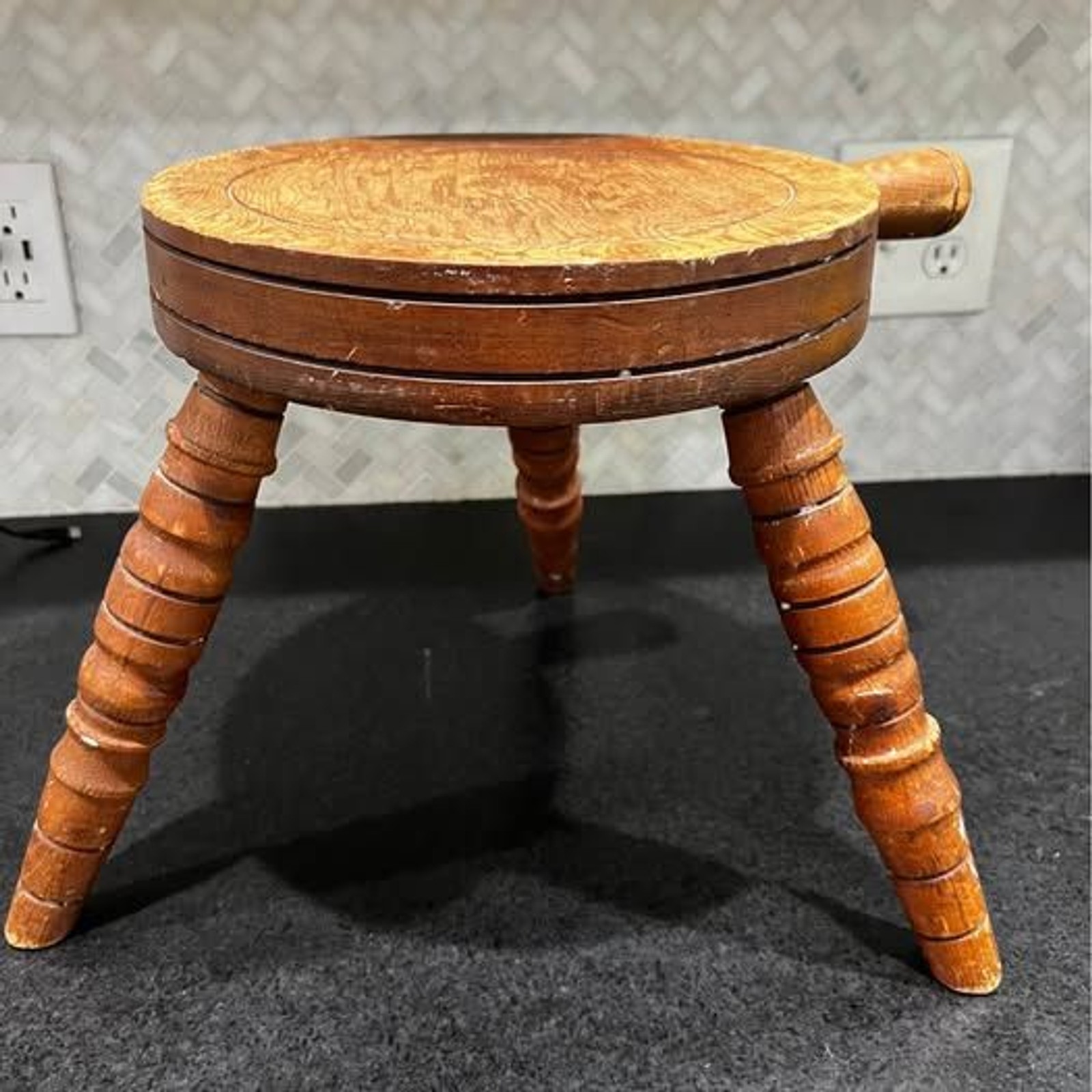 Vintage Wooden Three-Legged Milking Stool