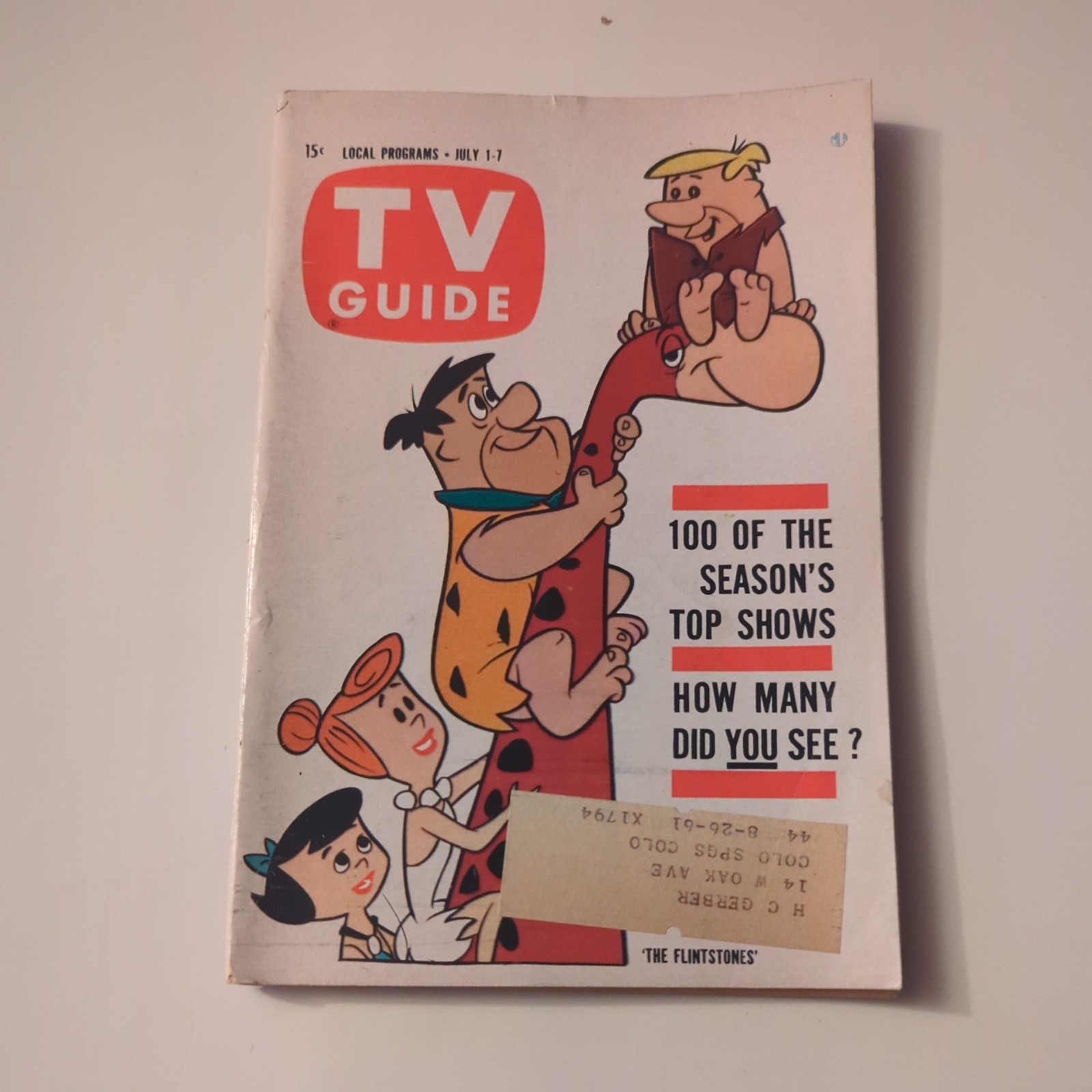 Vintage  1961, Flintstones, TV GUIDE (1st Cover) 