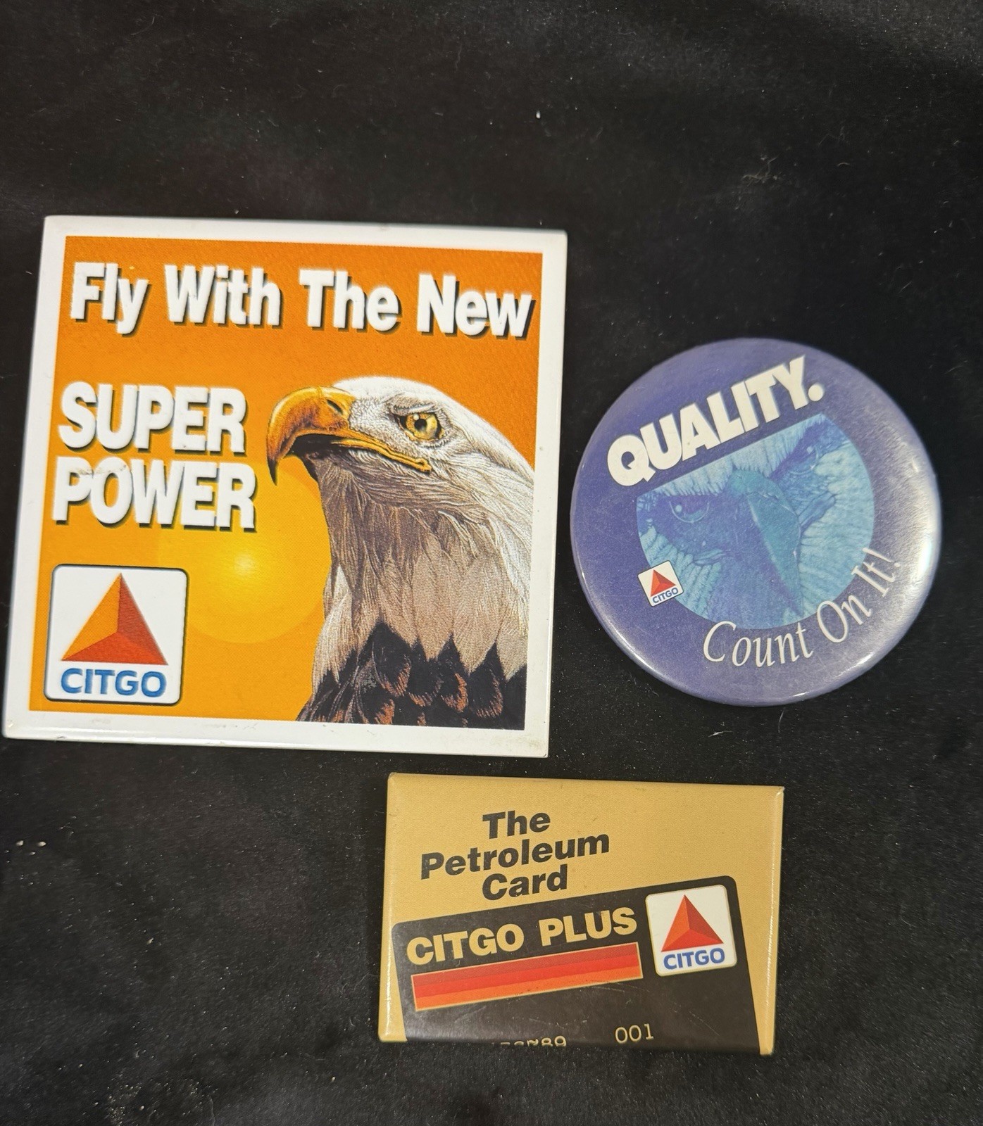 Vintage 1990s CITGO Advertising Pin Button Coaster Lot Eagle Gas Oil Petroleum
