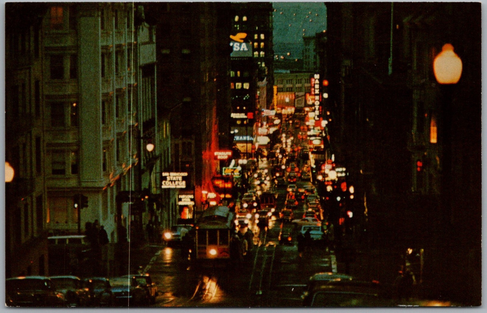 Looking Down Powell Street At Night  San Francisco California Postcard N291