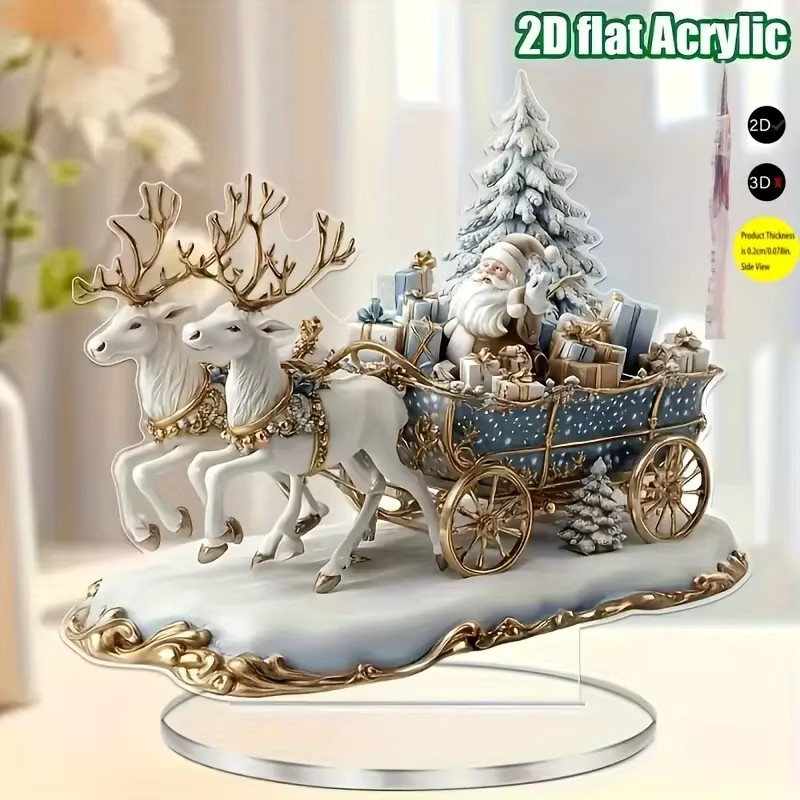 Santa Claus Reindeer Sleigh Christmas Decor Holiday Tabletop Decoration Gift