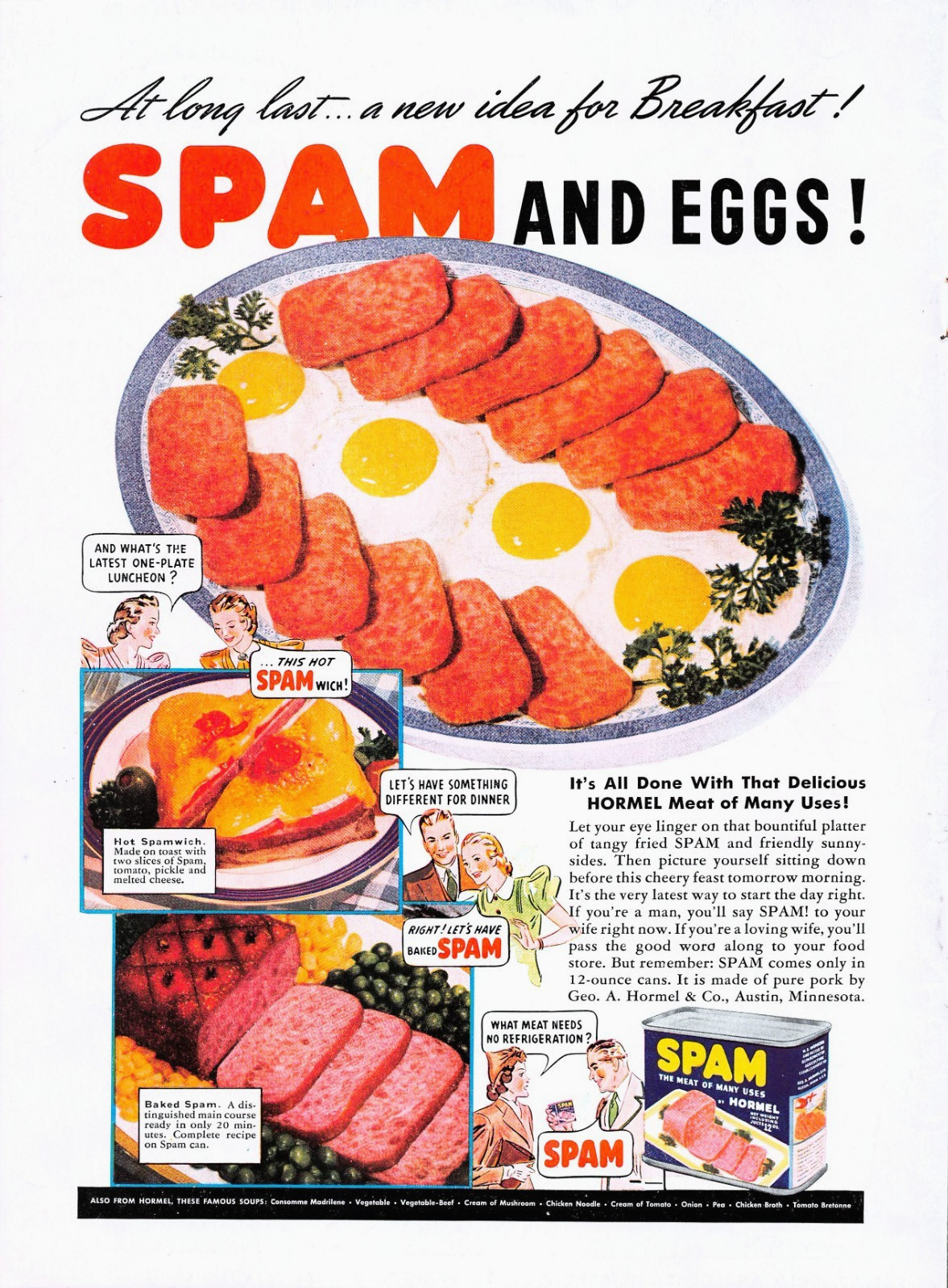Hormel Spam And Eggs Breakfast Famous Canned Meat Vintage 1939 Magazine Print Ad