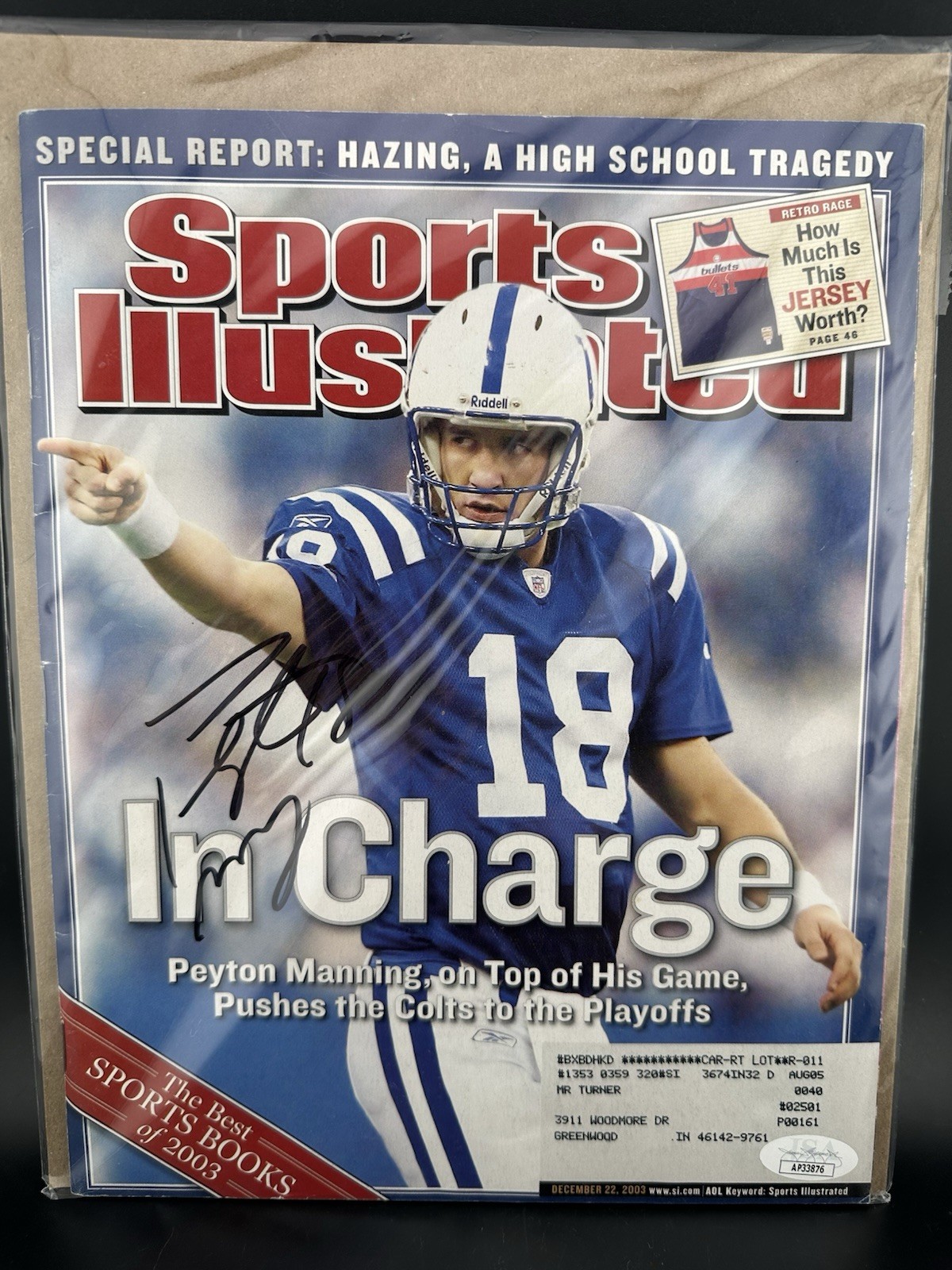 Peyton Manning HOF Colts Signed 2003 Newsstand Sports Illustrated AUTO JSA COA