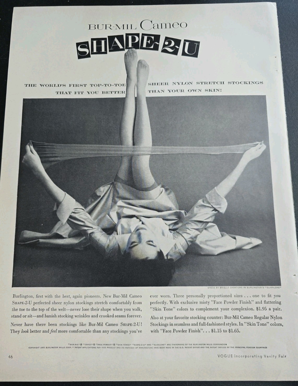 1955 Women\'s Burlington Bur-mil Cameo Stockings Hosiery Sexy Legs vintage Ad 