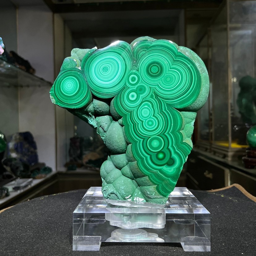 10.12LB TOP Natural malachite quartz carved crystal Mineral Specimen+stand